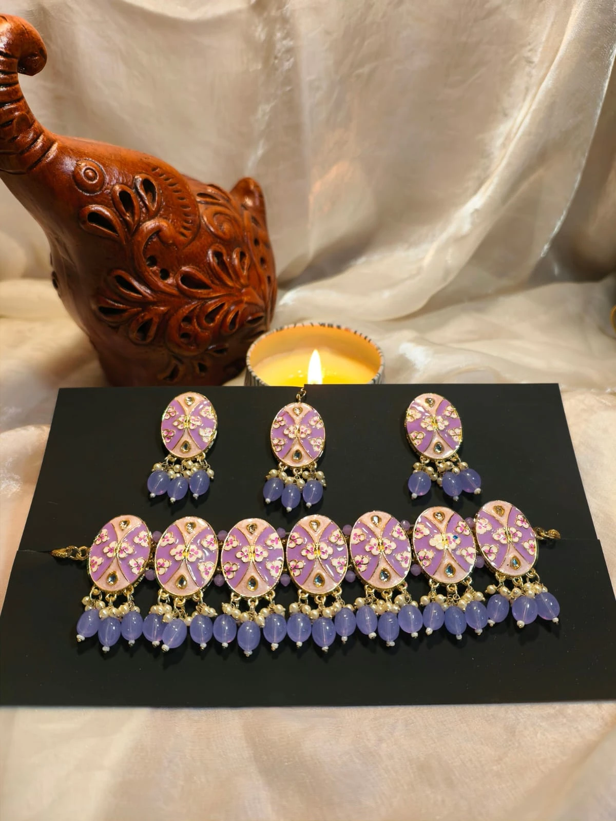Meenakari Choker Set — Necklace, Earrings & Tikli